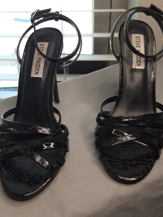Steve Madden Shoes - Steve Madden Black Strappy Croc-Texture Stiletto Sandals